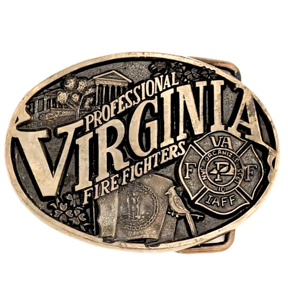 Vintage 1986 Norman Foundry Virginia Professional Fire Fighters Belt Buckle